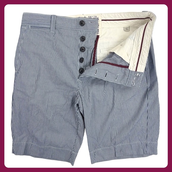 Jack Wills Other - Jack Wills Chino Shorts Men Medium Blue White Cotton Hickory Striped Button Fly
